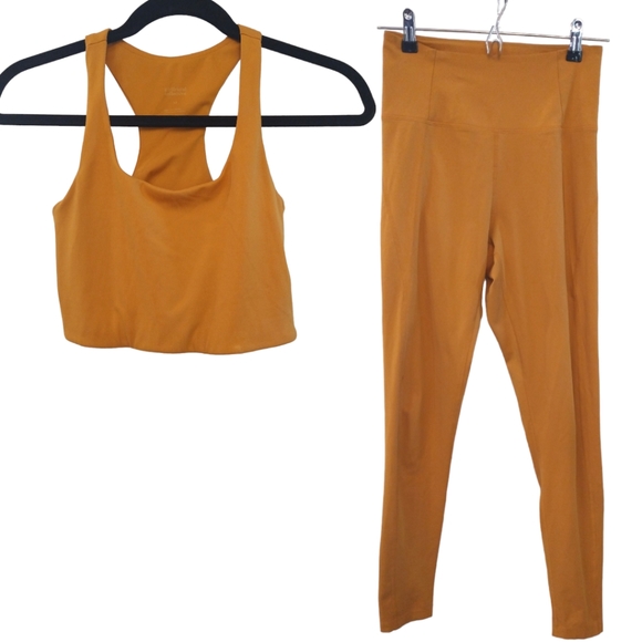 Girlfriend Collective Mustard Yellow Crop Top Leggings Set. XS/S - Picture 1 of 11